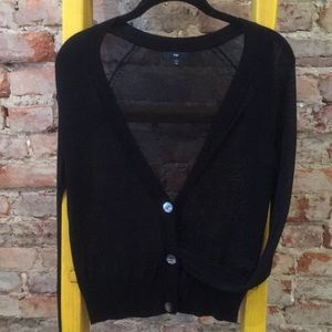 Black v-neck cardigan.